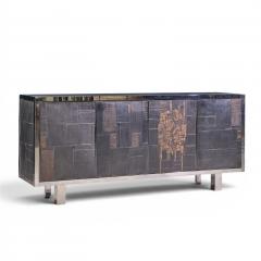 Pia Manu Pia Manu Brutalist Mid Century Steel Chrome and Glass Credenza - 4568356