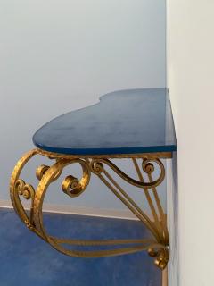 Pier Luigi Colli Italian Midcentury Blue Glass Gold Iron Console Table by Pier Luigi Colli - 3039047