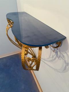 Pier Luigi Colli Italian Midcentury Blue Glass Gold Iron Console Table by Pier Luigi Colli - 3039054