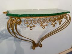 Pier Luigi Colli Italian Midcentury Green Crystal Gold Iron Console Table by Pier Luigi Colli - 3039063