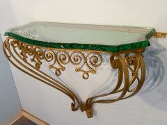 Pier Luigi Colli Italian Midcentury Green Crystal Gold Iron Console Table by Pier Luigi Colli - 3039070