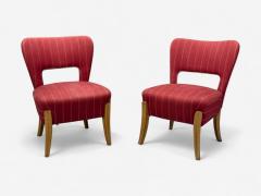 Pier Luigi Colli Pier Luigi Colli Maple Red Fabric Low Lounge Chairs Italy 1950s - 4410786