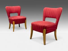 Pier Luigi Colli Pier Luigi Colli Maple Red Fabric Low Lounge Chairs Italy 1950s - 4410787