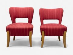 Pier Luigi Colli Pier Luigi Colli Maple Red Fabric Low Lounge Chairs Italy 1950s - 4410788