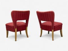 Pier Luigi Colli Pier Luigi Colli Maple Red Fabric Low Lounge Chairs Italy 1950s - 4410790