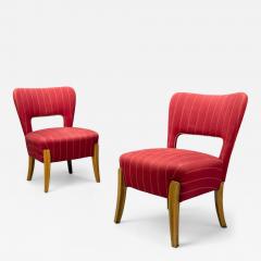 Pier Luigi Colli Pier Luigi Colli Maple Red Fabric Low Lounge Chairs Italy 1950s - 4412174