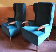 Pier Luigi Colli Pier Luigi Colli Midcentury Green Velvet Berg re Armchairs with Brass Feet Pair - 1696668