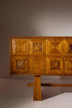 Pier Luigi Colli Pier Luigi Colli Oak wood sideboard with carved walnut inlays Italy 1940s - 3670422