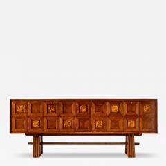 Pier Luigi Colli Pier Luigi Colli Oak wood sideboard with carved walnut inlays Italy 1940s - 4508062