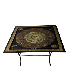 Piero Fornasetti 1990s Italian Piero Fornasetti printed acrylic metal coffee table - 4528055