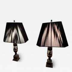 Piero Fornasetti ART DECO NEOCLASSICAL REVERSE PAINTED GLASS URN LAMPS WITH BLACK STRING SHADES - 3323468