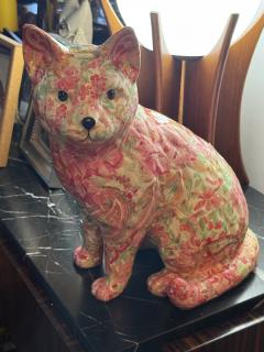 Piero Fornasetti MID CENTURY FLORAL PAISLEY DECOUPAGE CERAMIC CAT IN THE MANNER OF FORNASETTI - 4329836