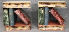 Piero Fornasetti MID CENTURY ITALIAN COLORFUL TOLE STACKED FANCY BOOKS SIDE TABLES - 3875547