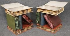 Piero Fornasetti MID CENTURY ITALIAN COLORFUL TOLE STACKED FANCY BOOKS SIDE TABLES - 3875550