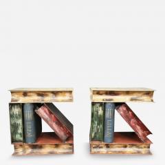 Piero Fornasetti MID CENTURY ITALIAN COLORFUL TOLE STACKED FANCY BOOKS SIDE TABLES - 3884068