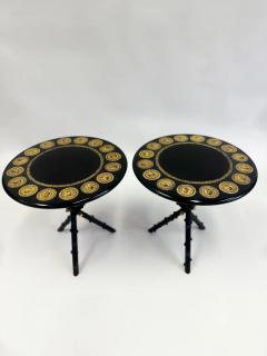 Piero Fornasetti Pair Italian Midcentury Lacquer Screenprint Side Tables by Piero Fornasetti - 3014320