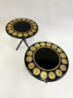 Piero Fornasetti Pair Italian Midcentury Lacquer Screenprint Side Tables by Piero Fornasetti - 3014323