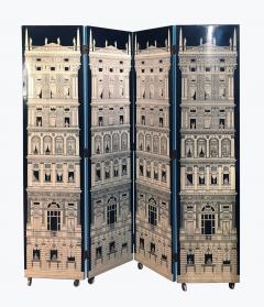 Piero Fornasetti Rare Grattacielo del Rinascimento Arlecchini four panel screen circa 1955 - 3450486