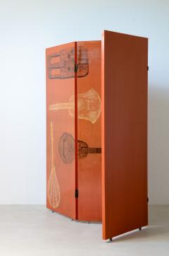Piero Fornasetti Splendid folding screen with three folding doors in lacquered wood - 3387296