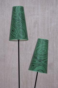 Piero Fornasetti Swedish Modern Floor Lamp with Piero Fornasetti Malachite Print Shades 1950s - 3966656