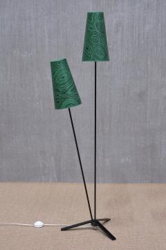 Piero Fornasetti Swedish Modern Floor Lamp with Piero Fornasetti Malachite Print Shades 1950s - 3966657