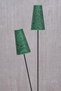 Piero Fornasetti Swedish Modern Floor Lamp with Piero Fornasetti Malachite Print Shades 1950s - 3966661