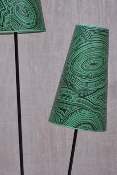 Piero Fornasetti Swedish Modern Floor Lamp with Piero Fornasetti Malachite Print Shades 1950s - 3966664