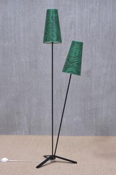 Piero Fornasetti Swedish Modern Floor Lamp with Piero Fornasetti Malachite Print Shades 1950s - 3966665