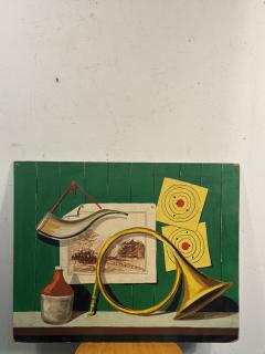 Piero Fornasetti TROMPE LOEIL FRENCH HORN PIPE TARGETS STILL LIFE ON BOARD STYLE OF FORNASETTI - 4156747