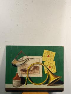 Piero Fornasetti TROMPE LOEIL FRENCH HORN PIPE TARGETS STILL LIFE ON BOARD STYLE OF FORNASETTI - 4156750