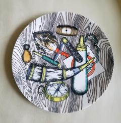 Piero Fornasetti Vintage Piero Fornasetti Porcelain with Bird Hunting Objects Set of Six Plates - 2554999