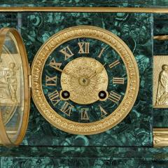 Pierre Alexandre Schoenewerk French ormolu and silvered bronze mounted malachite three piece clock set - 2022787