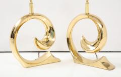 Pierre Cardin Pair of Polished Brass Pierre Cardin Logo Lamps by Erwin Lambeth - 2458416