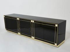 Pierre Cardin Pierre Cardin sideboard brass black lacquered shell inlays 1980s - 2998679