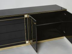 Pierre Cardin Pierre Cardin sideboard brass black lacquered shell inlays 1980s - 2998686