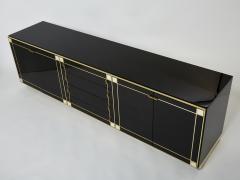 Pierre Cardin Pierre Cardin sideboard brass black lacquered shell inlays 1980s - 2998688