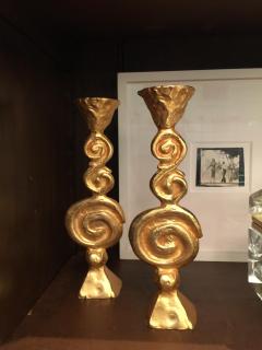 Pierre Casenove Pair of Gilt Bronze Candleholders by Pierre Casenove for Fondica - 4628165