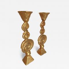 Pierre Casenove Pair of Gilt Bronze Candleholders by Pierre Casenove for Fondica - 4738354