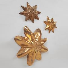 Pierre Casenove SET OF 3 GOLDEN STARS Glazed ceramic wall sculptures - 2297470