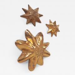 Pierre Casenove SET OF 3 GOLDEN STARS Glazed ceramic wall sculptures - 2298182
