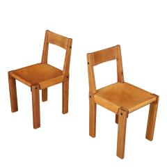 Pierre Chapo 1970 PIERRE CHAPO Model S24 elmwood and leather side chair - 4624831