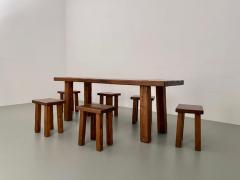 Pierre Chapo Dining Room set in solid Elm including 6 stools France 1970s - 3119348