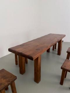 Pierre Chapo Dining Room set in solid Elm including 6 stools France 1970s - 3119358