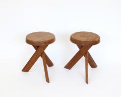 Pierre Chapo PIERRE CHAPO STOOLS TABOURETS PAIR S31 ELM FRANCE C1974 VINTAGE - 4236635