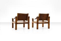 Pierre Chapo Pair of Pierre Chapo S10 Easy Chairs in Cognac Leather and Oak France 1960s - 922057