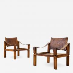 Pierre Chapo Pair of Pierre Chapo S10 Easy Chairs in Cognac Leather and Oak France 1960s - 929037