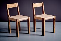 Pierre Chapo Pair of S 24 Wood Chairs with new full grain leather - 4415726