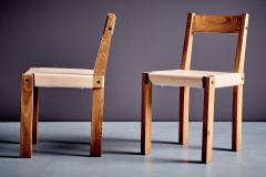 Pierre Chapo Pair of S 24 Wood Chairs with new full grain leather - 4415738