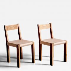 Pierre Chapo Pair of S 24 Wood Chairs with new full grain leather - 4419501