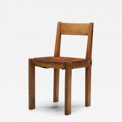 Pierre Chapo Pierre Chapo Model S24 Elm and Leather Chair France ca 1960s - 4217369